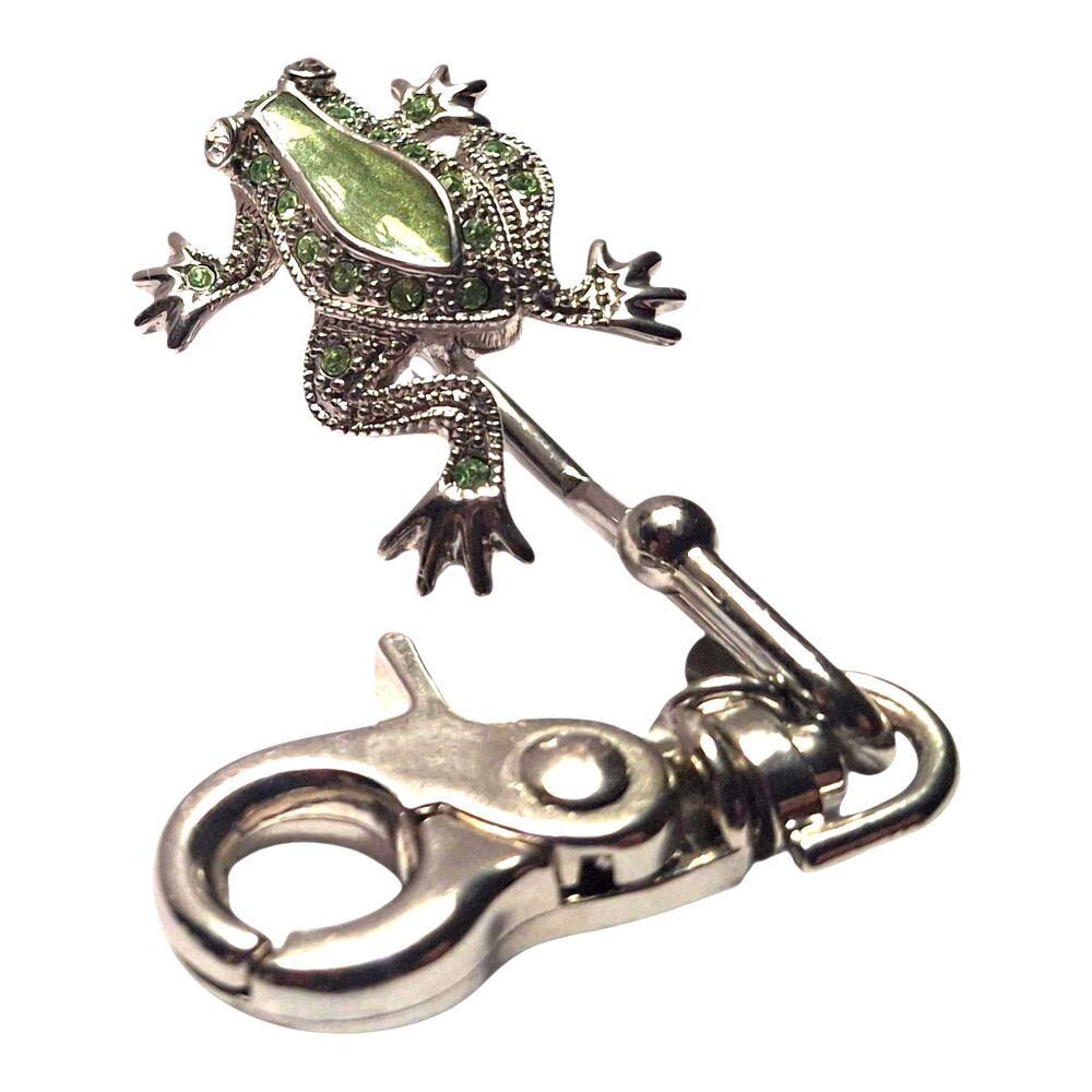 Spring Street Crystal Frog Handbag Holder Green Enamel Bag Hook